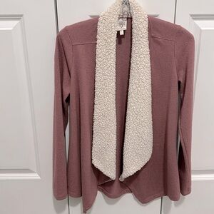 SELF ESTEEM Pink Open Front Asymmetrical Long Sleeve Fuzzy Cardigan Size Small